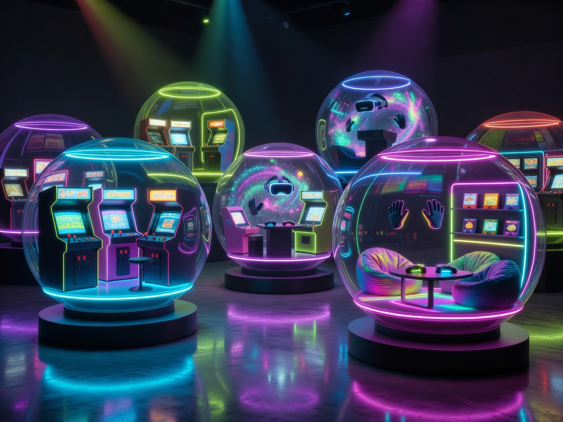Thematic glass display cards showing several visual marine layout game rooms