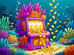 Golden slot machine graphical design with bubbles floating around