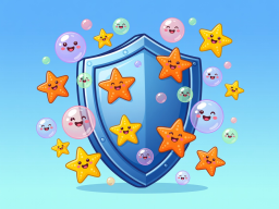 Safety shield icon decorated with aquatic sea star elements