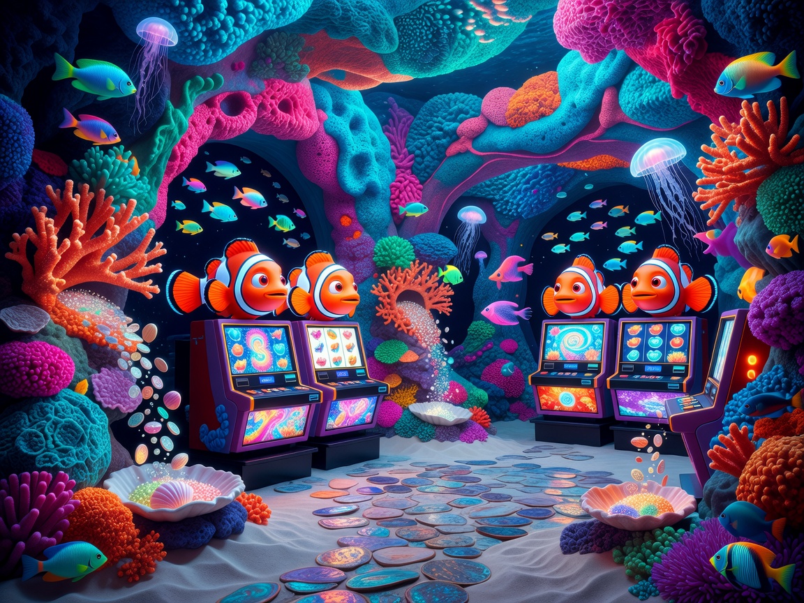 Reef Riches game room theme visual featuring clownfish characters and corals