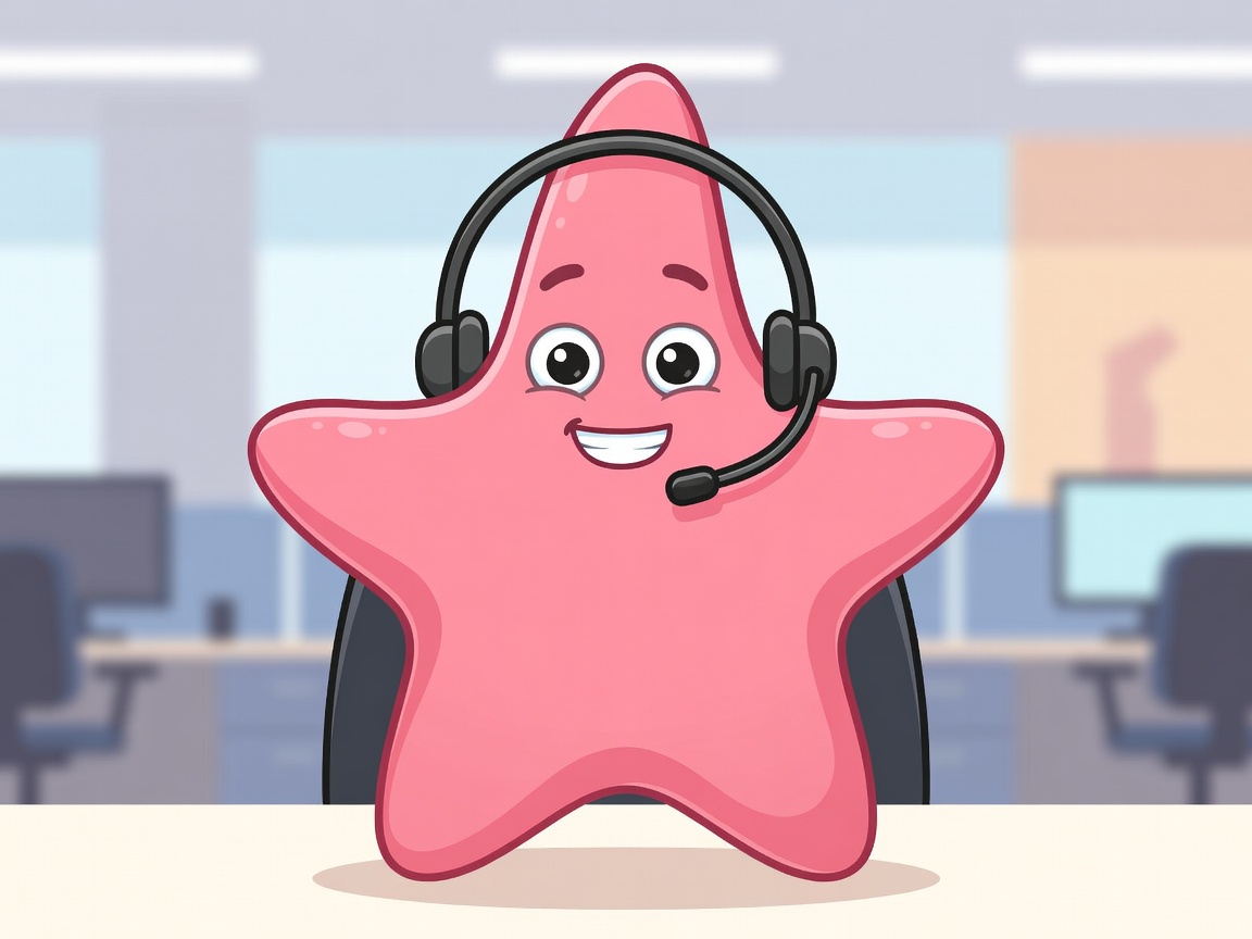 Helpful customer service cartoon starfish mascot ready to answer support inquiries